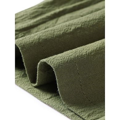 Women's Cotton Linen Pants Elastic Waist Lightweight Buttons Casual Trousers