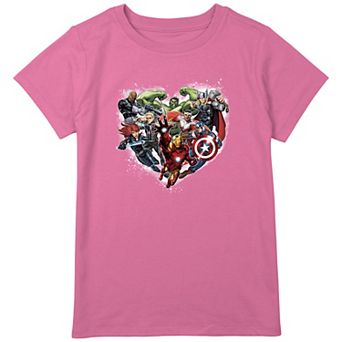 Girls Plus Size Marvel Avengers Heroes Filled Heart Graphic Tee