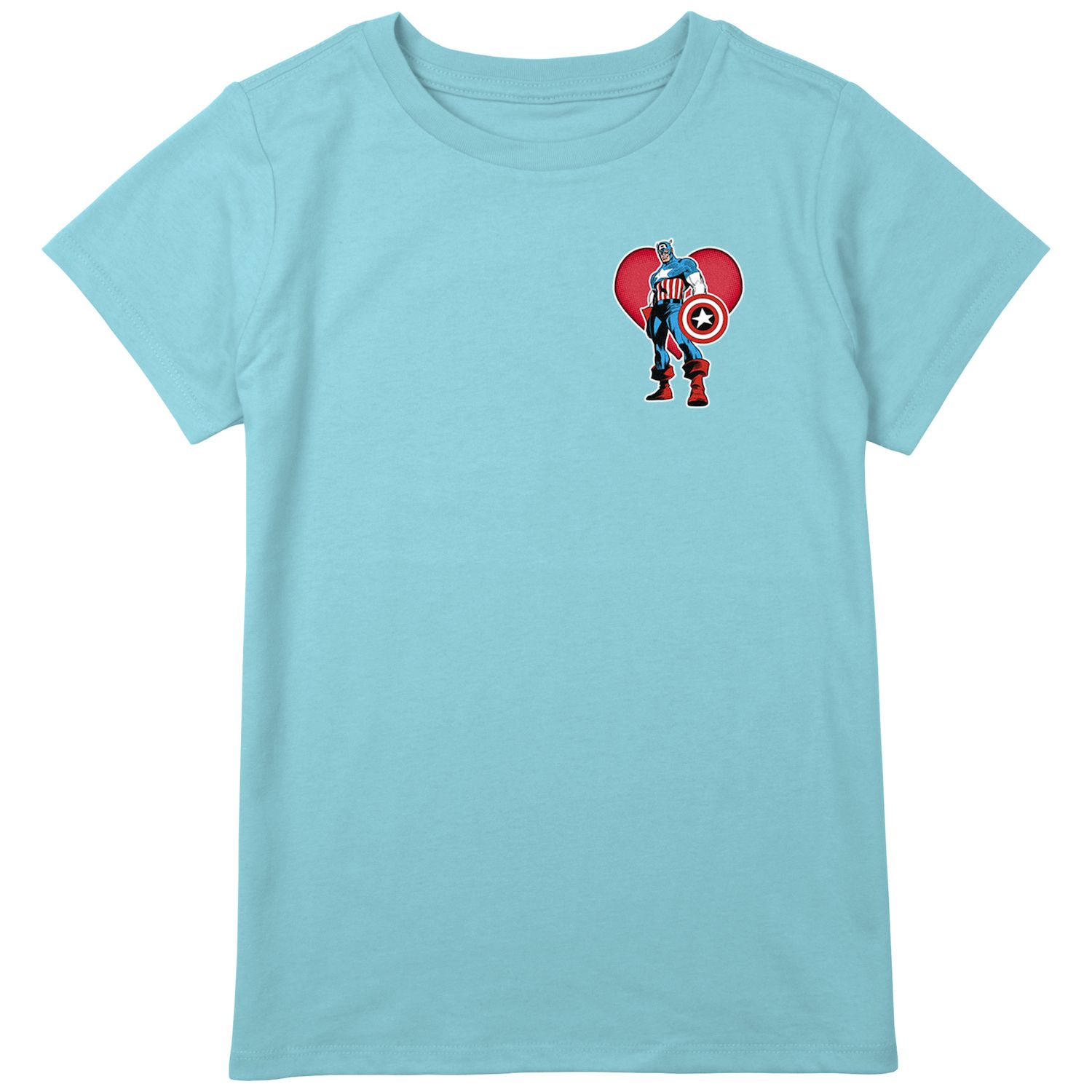 Marvel Universe Hero Hearts Girl's Solid Crew Tee, Light Pink, X-Small