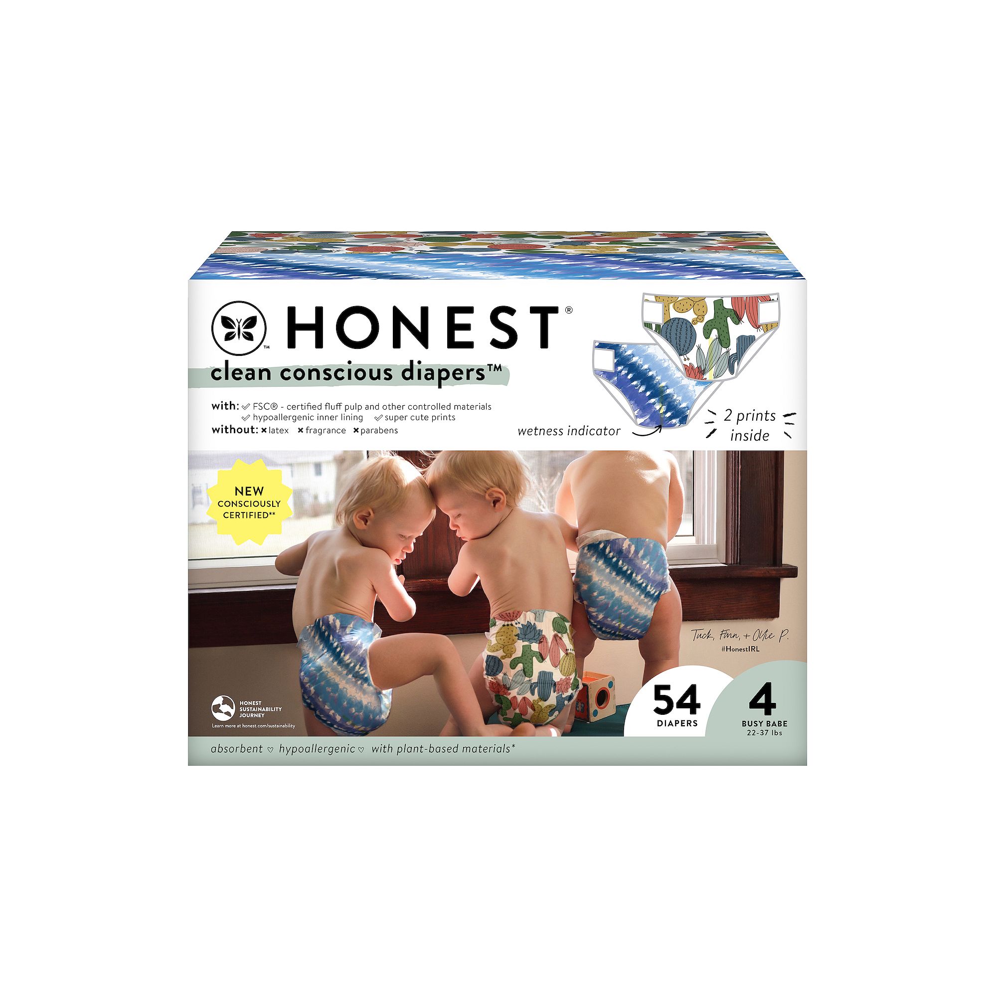The Honest Company Club Box Tie-Dye For and Cactus Cuties Diapers, Size 4