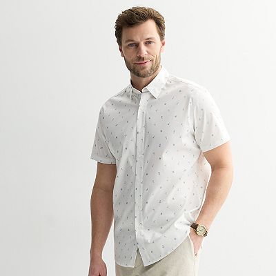 sonoma dress shirts Men's Goods For Life Short Sleeve Perfect Length Button Down Shirt, Size: XL, Orange Stripe Dobby feminine look Mens Sonoma Button Down Shirts
