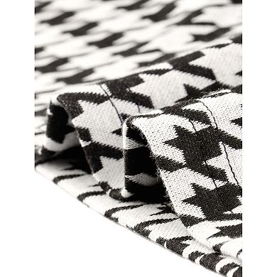 Houndstooth Plaid Dress For Women's Round Neck Bodycon Sheath Dresses
