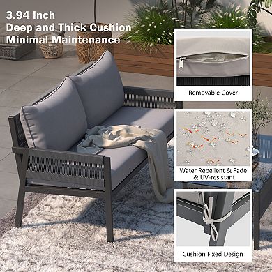 Merax 4-piece Rope Patio Furniture Set, Patio Conversation Set