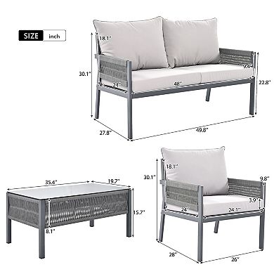 Merax 4-piece Rope Patio Furniture Set, Patio Conversation Set