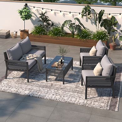 Merax 4-piece Rope Patio Furniture Set, Patio Conversation Set