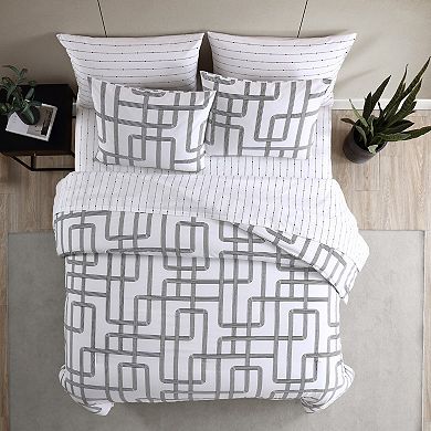 City Scene Mainline White Twin Duvet Cover and Sham Set