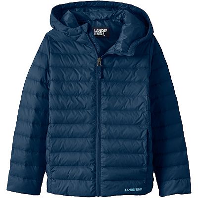 Lands End Kids Down Hooded Packable Jacket Large Navy