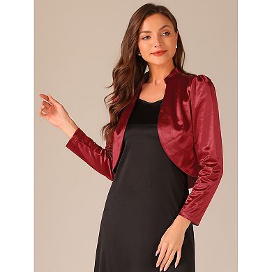 Satin Shrug For Women's Open Front Ruched Long Sleeves Cropped Bolero Shrug