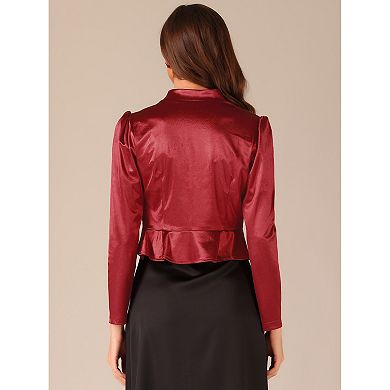 Satin Shrug For Women's Open Front Ruched Long Sleeves Cropped Bolero Shrug