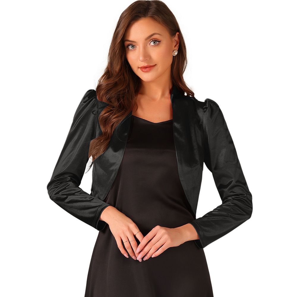 satin shrugs for dresses INSPIRE CHIC Women's Satin Elegant 3/4 Sleeve Solid Bolero Shrugs Dark Grey Small