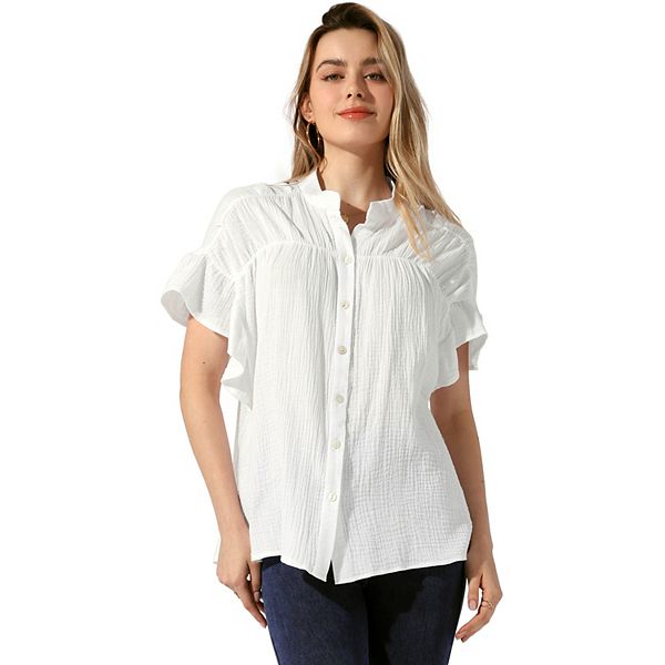 Trend4us Luxe Structured Ruffle Peplum Button-Up Blouse