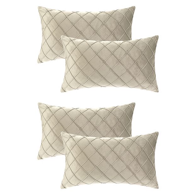 Unique Bargains 4pcs Velvet Geometric Textured Pillow Covers Home Decor Cushion Covers Beige 12 inch x 20 inch 18 inch x 18 inch