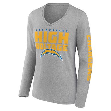 Women's Fanatics Heather Gray Los Angeles Chargers Hometown Sweep Long Sleeve V-Neck T-Shirt
