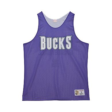 Men's Mitchell & Ness Purple/White Milwaukee Bucks Hardwood Classics Reversible Mesh Practice Jersey
