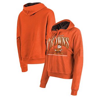 Women's New Era Orange Cleveland Browns Throwback Boxy Pullover Hoodie