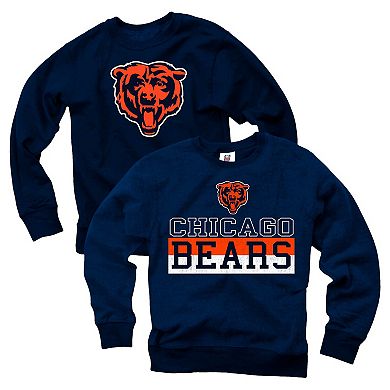 Youth Wes & Willy Navy Chicago Bears Reversible Fleece Pullover Sweatshirt