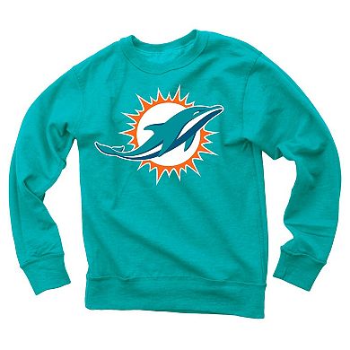 Youth Wes & Willy Aqua Miami Dolphins Reversible Fleece Pullover Sweatshirt