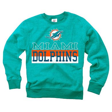 Youth Wes & Willy Aqua Miami Dolphins Reversible Fleece Pullover Sweatshirt