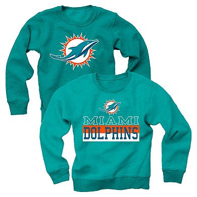 Youth Wes & Willy Aqua Miami Dolphins Reversible Fleece Pullover Sweatshirt