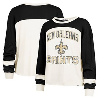 Women's '47 Cream New Orleans Saints Double Header Curve Raglan Long Sleeve Crop Top