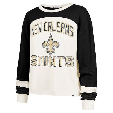 Women's '47 Cream New Orleans Saints Double Header Curve Raglan Long Sleeve Crop Top