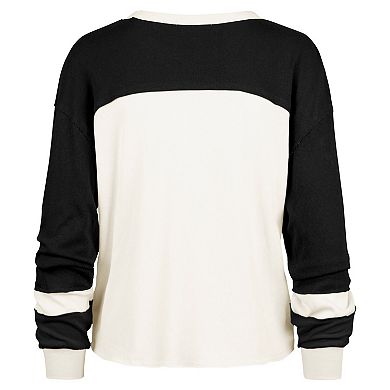 Women's '47 Cream New Orleans Saints Double Header Curve Raglan Long Sleeve Crop Top