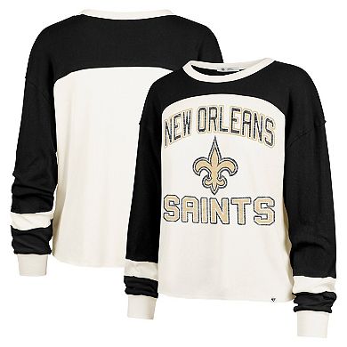 Women's '47 Cream New Orleans Saints Double Header Curve Raglan Long Sleeve Crop Top
