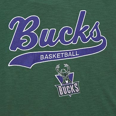 Men's Mitchell & Ness Green Milwaukee Bucks Hardwood Classics Felt Applique Slub T-Shirt