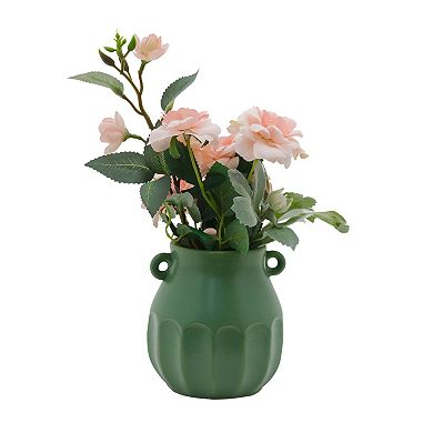 Artificial Pink Peonies in Green Ceramic Vase Table Décor