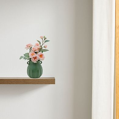 Artificial Pink Peonies in Green Ceramic Vase Table Décor