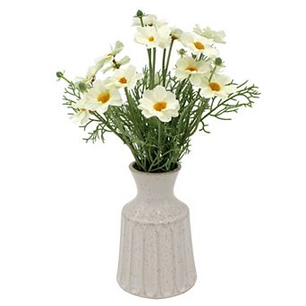 White Daisy Artificial Flower Arrangement in Speckle Vase Table Decor