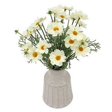 White Daisy Artificial Flower Arrangement in Speckle Vase Table Decor