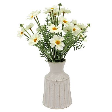 White Daisy Artificial Flower Arrangement in Speckle Vase Table Decor