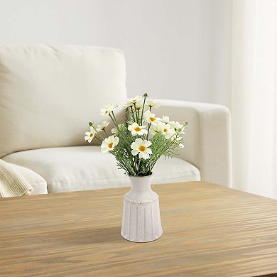 White Daisy Artificial Flower Arrangement in Speckle Vase Table Decor