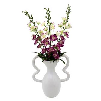 Artificial Delphinium in Modern White Vase Table Decor