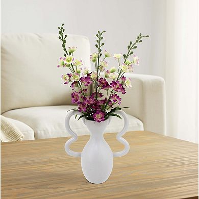 Artificial Delphinium in Modern White Vase Table Decor