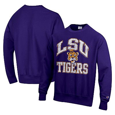 Men s Champion Purple LSU Tigers Vault Late Night Reverse Weave Pullover Sweatshirt