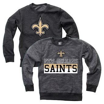 Youth Wes & Willy Black New Orleans Saints Reversible Fleece Pullover Sweatshirt