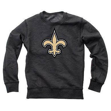 Youth Wes & Willy Black New Orleans Saints Reversible Fleece Pullover Sweatshirt
