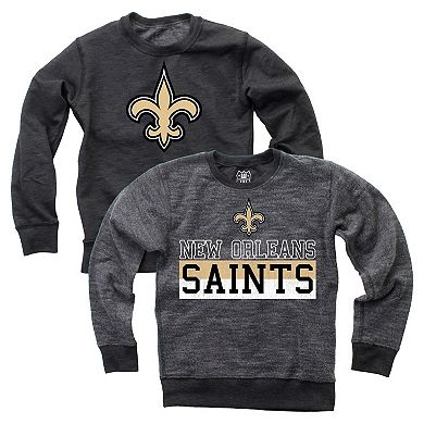 Youth Wes & Willy Black New Orleans Saints Reversible Fleece Pullover Sweatshirt