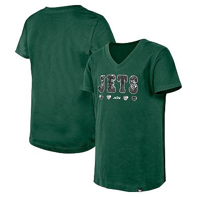 Girls Youth New Era Green New York Jets Flip Sequin V-Neck T-Shirt