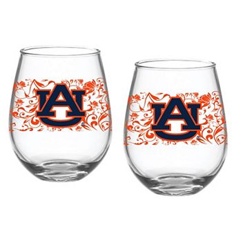 Auburn Tigers Two-Pack 15oz. Floral Stemless Glass Set