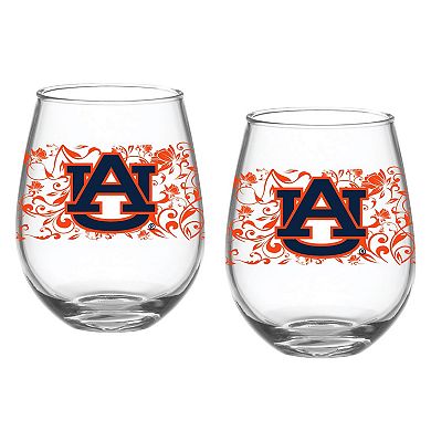 Auburn Tigers Two-Pack 15oz. Floral Stemless Glass Set