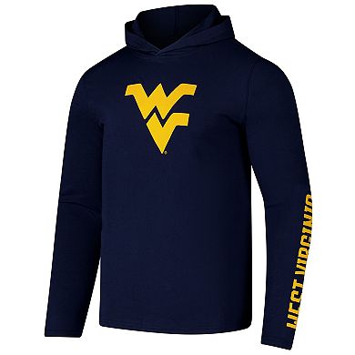 Men's Colosseum Navy West Virginia Mountaineers Logo Lockup Active Blend Long Sleeve T-Shirt Hoodie