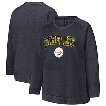 Women's Fanatics Charcoal Pittsburgh Steelers Acid Wash Raglan Pullover Sweatshirt