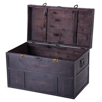 Antique Style Dark Wooden Storage Trunk with Lockable Latch