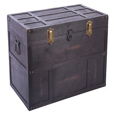 Antique Style Dark Wooden Storage Trunk with Lockable Latch