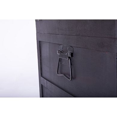 Antique Style Dark Wooden Storage Trunk with Lockable Latch