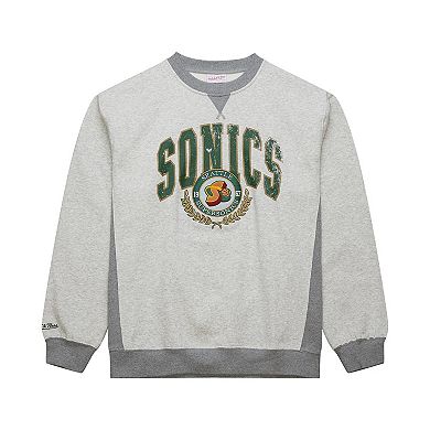 Men's Mitchell & Ness Heather Gray Seattle SuperSonics Hardwood Classics Vintage Logo Pullover Sweatshirt