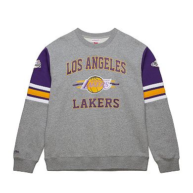 Men's Mitchell & Ness Heather Gray Los Angeles Lakers Hardwood Classics All Over 4.0 Pullover Sweatshirt